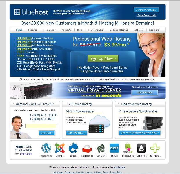 bluehost homepage