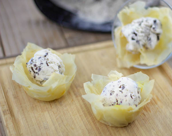 greek phyllo cups and ice cream