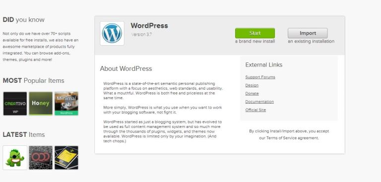 wordpress install screen
