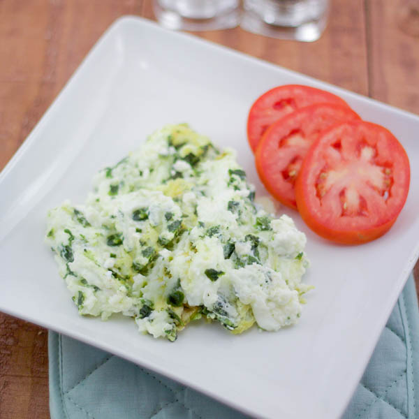 Olive Oil Scrambled Eggs with Feta and Tomatoes - Bowl of Delicious