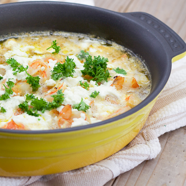 Shrimp Saganaki with feta