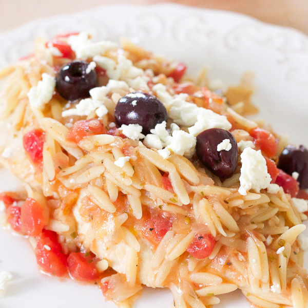 chicken with olives tomatoes and orzo
